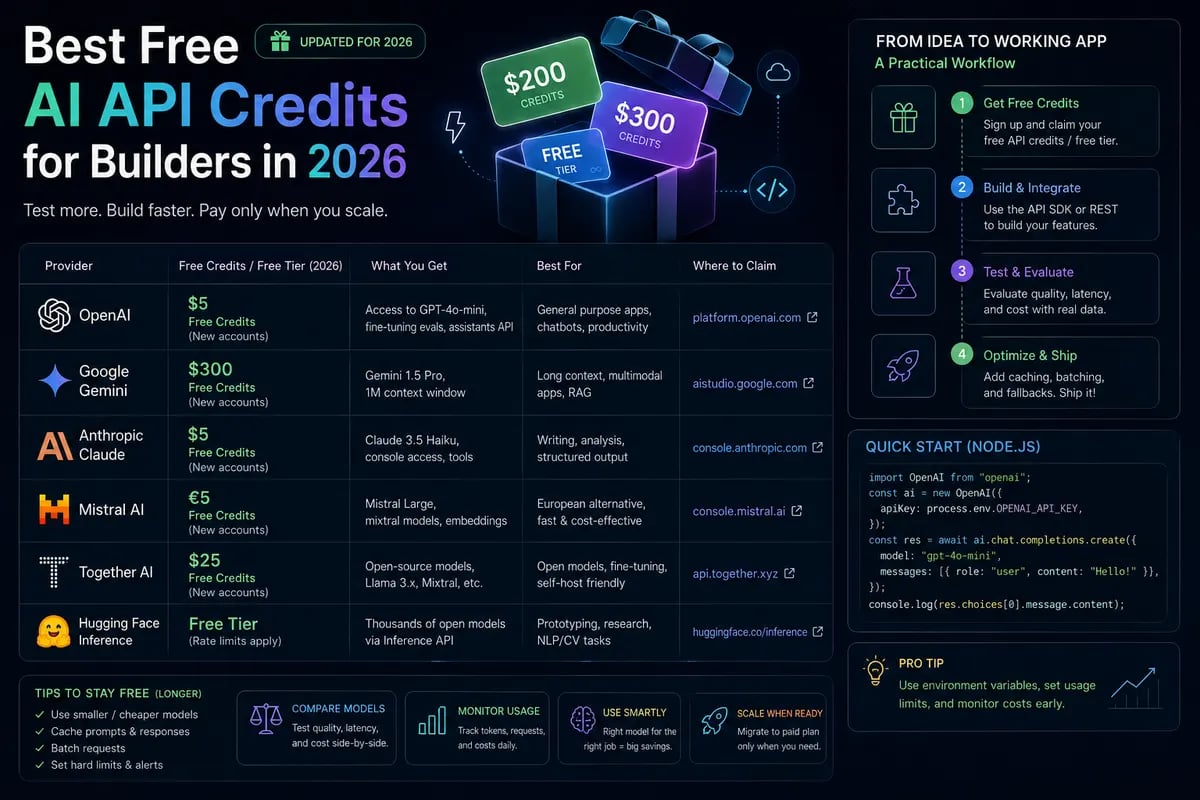 Featured image for blog post: Best Free AI API Credits for Builders in 2026