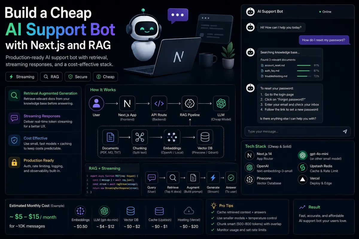 Featured image for blog post: Build a Cheap AI Support Bot with Next.js and RAG