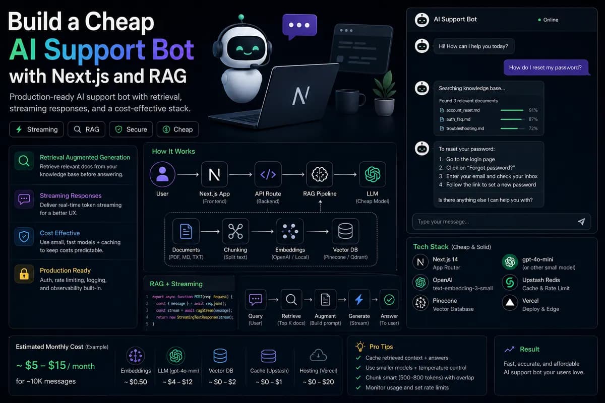 Featured image for blog post: Build a Cheap AI Support Bot with Next.js and RAG