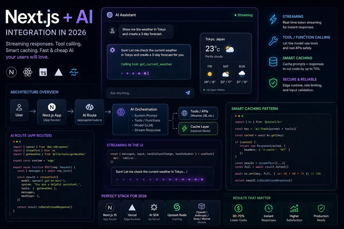 Featured image for blog post: Next.js AI Streaming with Tools and Smart Caching